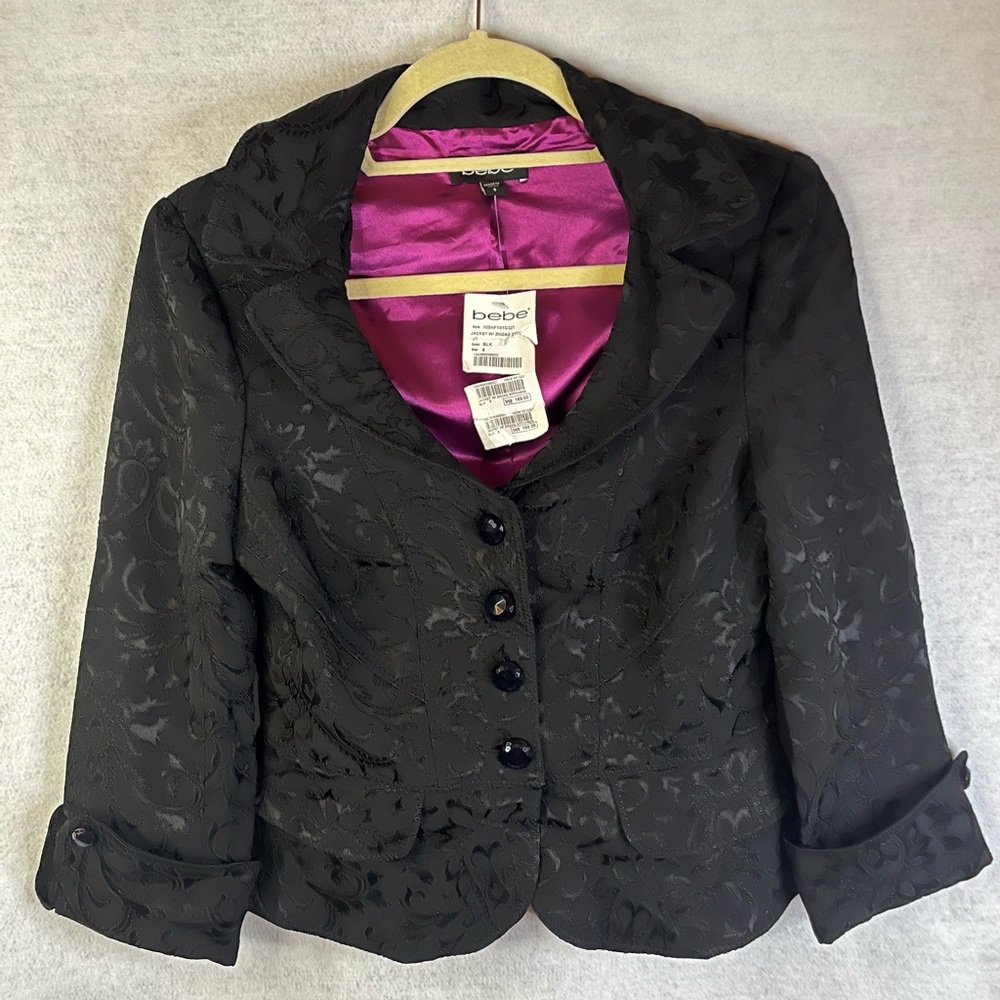 Bebe Blazer Jacket Cropped‎ Vintage Jacquard Paisley Lined NWT Size 6 Y2K